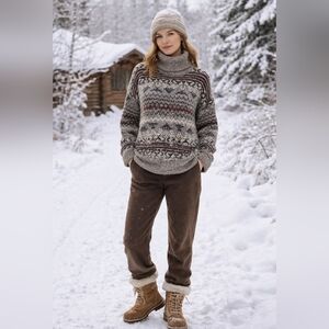 No Excess Wool Fair Isle Pattern Turtleneck Sweater - Unisex